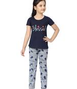 Blue printed cotton girls-top-bottom