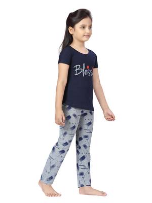 Blue printed cotton girls-top-bottom 2