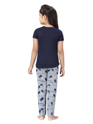 Blue printed cotton girls-top-bottom 4