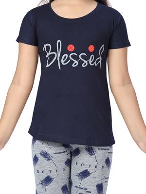 Blue printed cotton girls-top-bottom 5