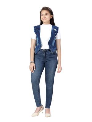 Blue plain cotton girls-jackets-coats 1