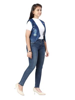 Blue plain cotton girls-jackets-coats 2
