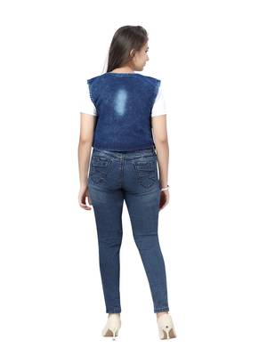 Blue plain cotton girls-jackets-coats 4