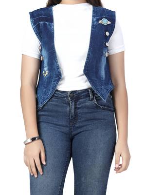 Blue plain cotton girls-jackets-coats 5
