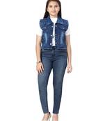 Blue plain cotton girls-jackets-coats