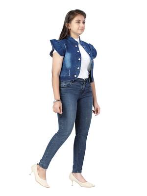 Blue plain cotton girls-jackets-coats 2