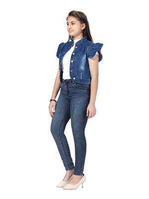 Blue plain cotton girls-jackets-coats 3