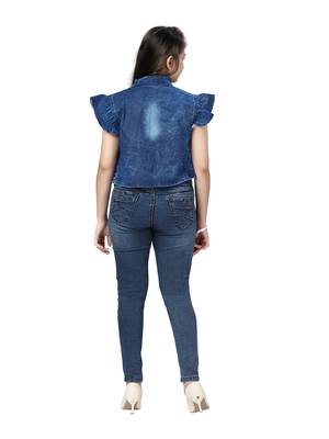 Blue plain cotton girls-jackets-coats 4