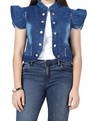 Blue plain cotton girls-jackets-coats 5