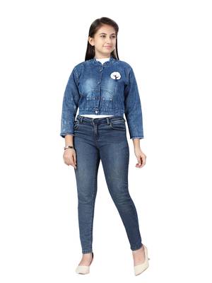 Blue plain cotton girls-jackets-coats 1