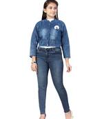Blue plain cotton girls-jackets-coats
