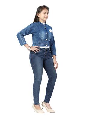 Blue plain cotton girls-jackets-coats 2