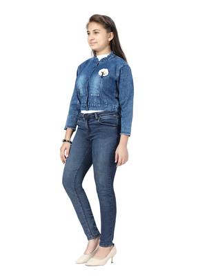 Blue plain cotton girls-jackets-coats 3