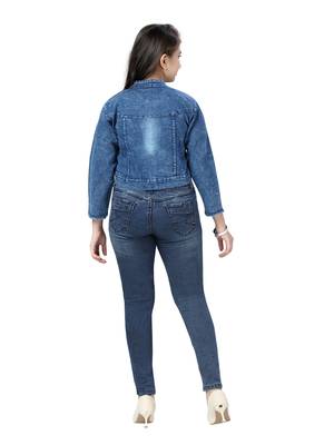 Blue plain cotton girls-jackets-coats 4