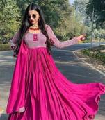 Chiffon Embroidered Ethnic Gown with Plazo & Dupatta