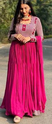 Chiffon Embroidered Ethnic Gown with Plazo & Dupatta 2