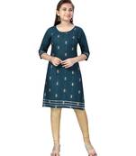 Green printed cotton kids-tops