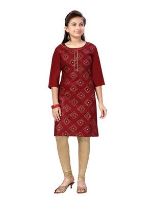 Maroon printed cotton kids-tops 1