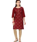 Maroon printed cotton kids-tops