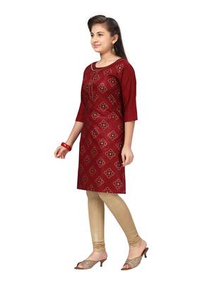 Maroon printed cotton kids-tops 3