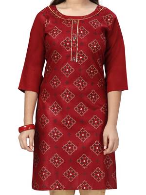 Maroon printed cotton kids-tops 5