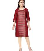 Maroon printed cotton kids-tops