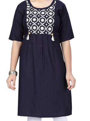 Blue embroidered cotton kids-tops 5