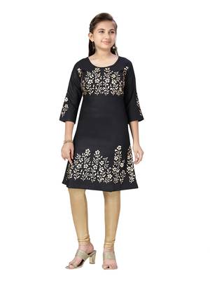 Black printed cotton kids-tops 1