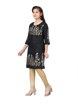 Black printed cotton kids-tops 3