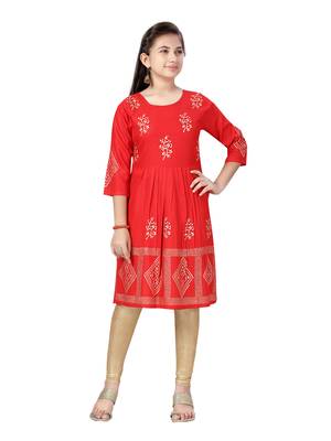 Red printed cotton kids-tops 1