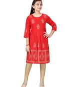 Red printed cotton kids-tops