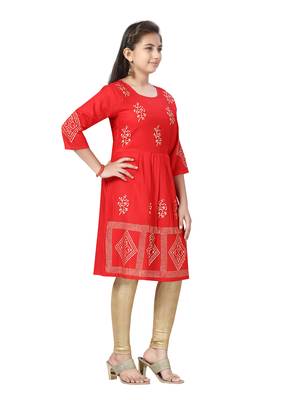 Red printed cotton kids-tops 2