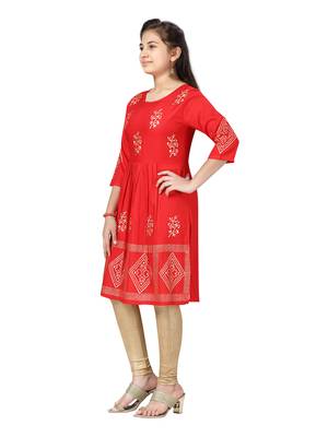Red printed cotton kids-tops 3