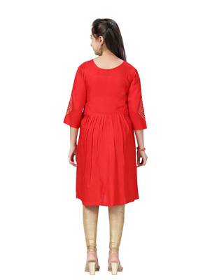 Red printed cotton kids-tops 4