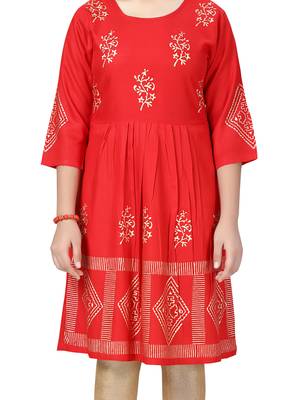 Red printed cotton kids-tops 5