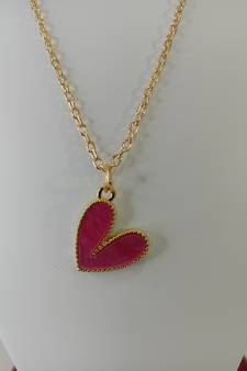 Cute Pink Heart Enamel Charm Pendant Chain for Women and Girls