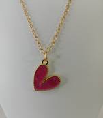 Cute Pink Heart Enamel Charm Pendant Chain for Women and Girls