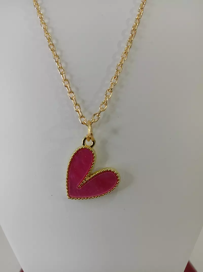 Cute Pink Heart Enamel Charm Pendant Chain for Women and Girls