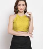 Lime Green Sleeveless Gold Printed Blouse