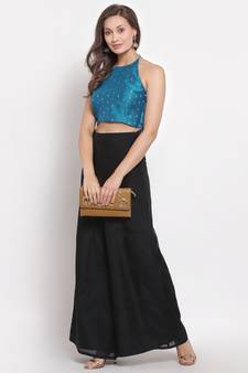 Blue Sleeveless Gold Printed Blouse
