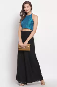 Blue Sleeveless Gold Printed Blouse