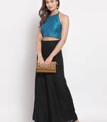 Blue Sleeveless Gold Printed Blouse