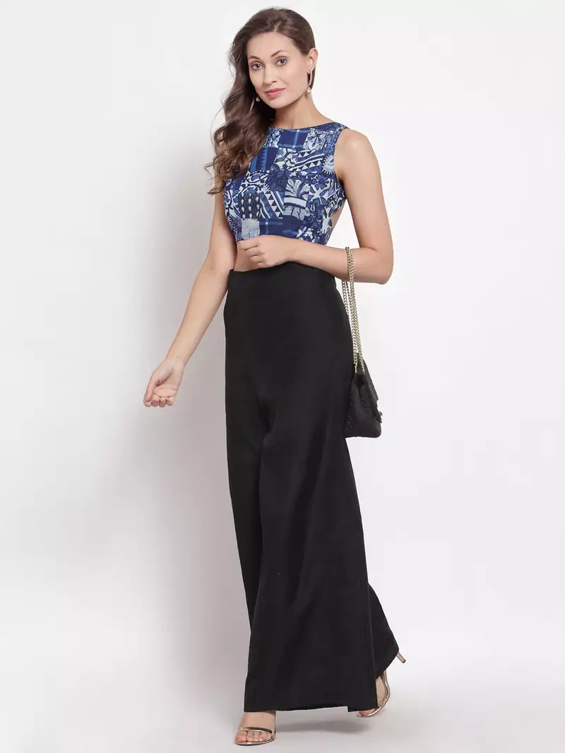 Blue Multi Patch Sleeveless Blouse