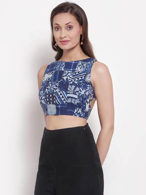 Blue Multi Patch Sleeveless Blouse 3