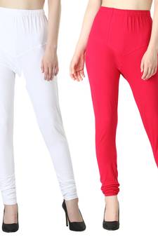 Women Solid Churidar Leggings (White Pink)