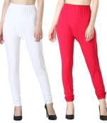 Women Solid Churidar Leggings (White Pink)