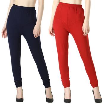 Women Solid Churidar Leggings (Navy Red) 1