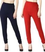 Women Solid Churidar Leggings (Navy Red)