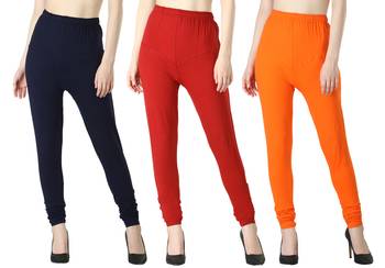 Women Solid Churidar Leggings (Navy Red Orange) 1