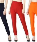 Women Solid Churidar Leggings (Navy Red Orange)